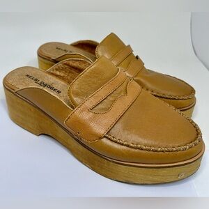 Kelsi Dagger Brooklyn Window Granola Clog Platform Mules Tan Leather Size 7.5